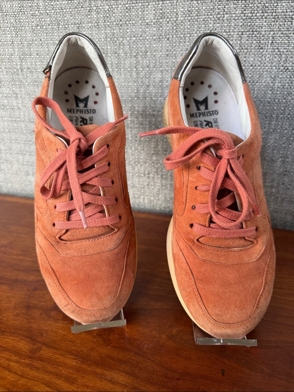 Mephisto Karin Terracotta Suede Air Jet Women's Rust-Orange Lace-Up Sneakers